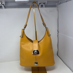 Vintage Dooney & Bourke S806 Crescent Shoulder Bag Mustard Yellow Leather USA